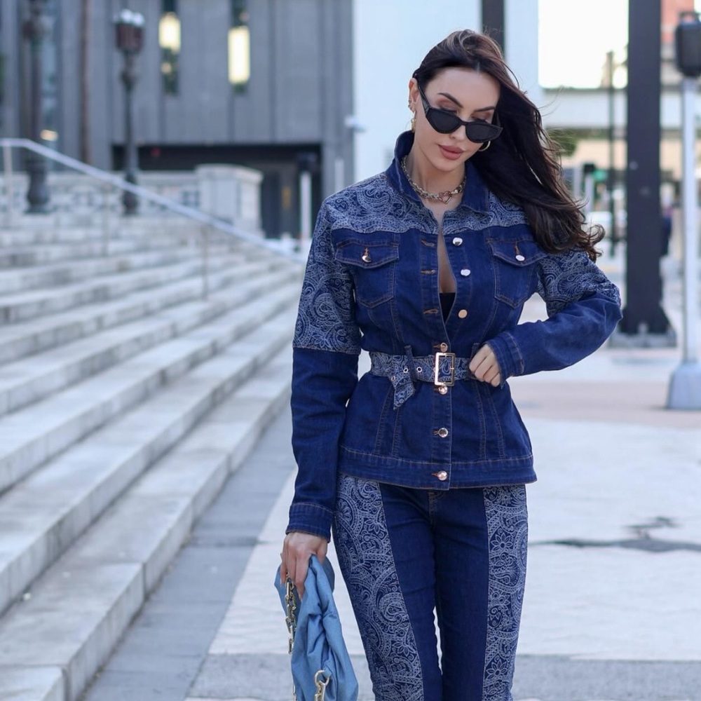 ~Parker Paisley Denim Jacket - Dark Wash w/Matcing Paisley Belt~